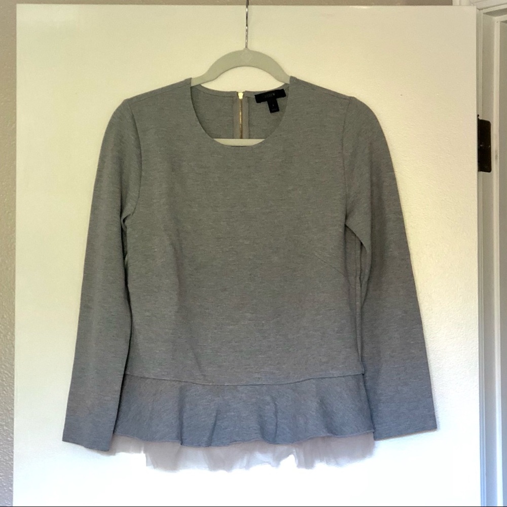 J.Crew Gray Peplum Tulle Ruffle Sweatshirt